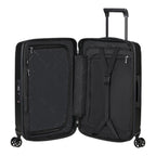 Lieblingstasche Samsonite NUON Spinner 55/20 carry-on suitcase in black with open interior and TSA lock
