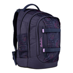 Lieblingstasche Satch school backpack in dark blue with a geometric circuit pattern and purple accents