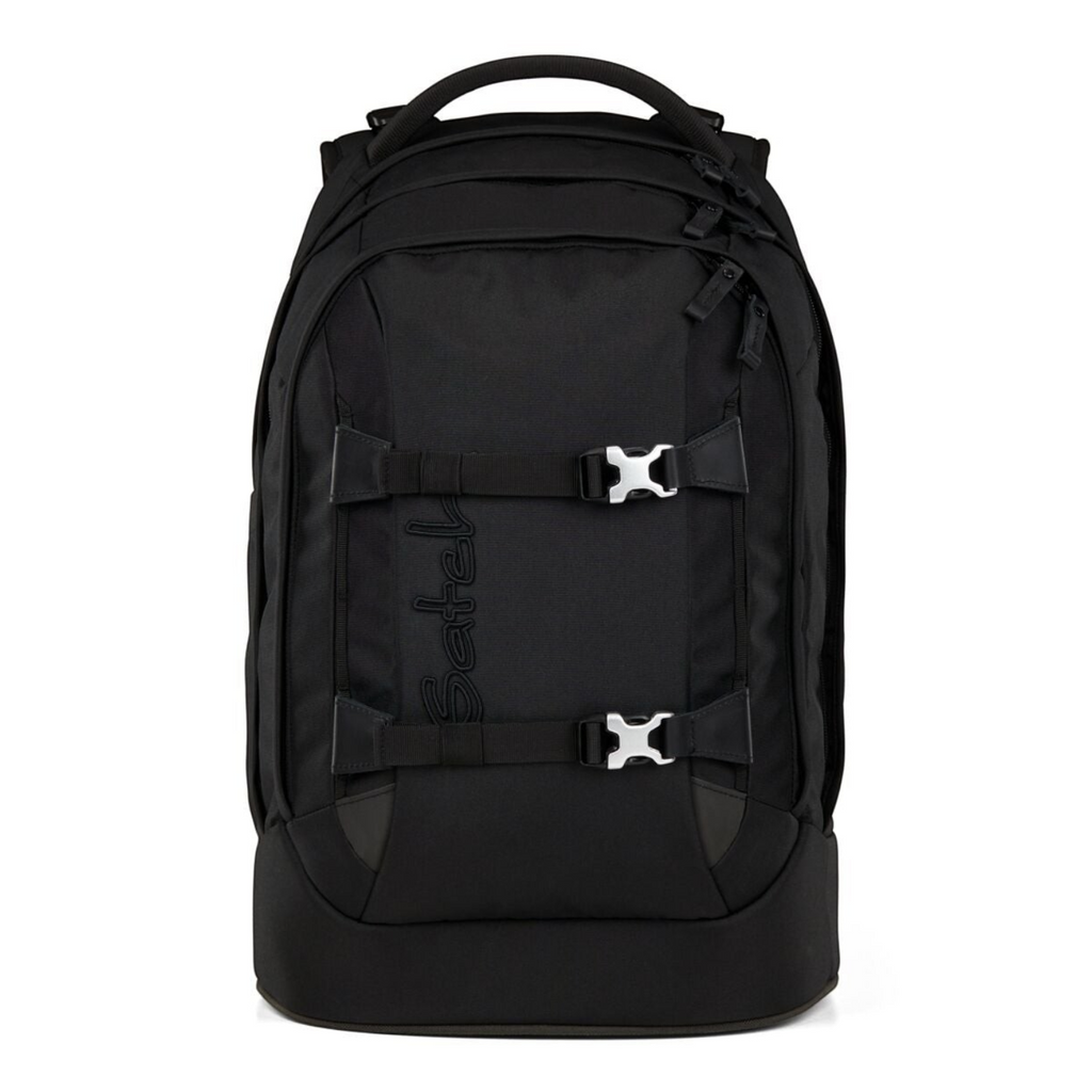 Lieblingstasche satch PACK school backpack in black with adjustable straps, multiple compartments, and reflective details.