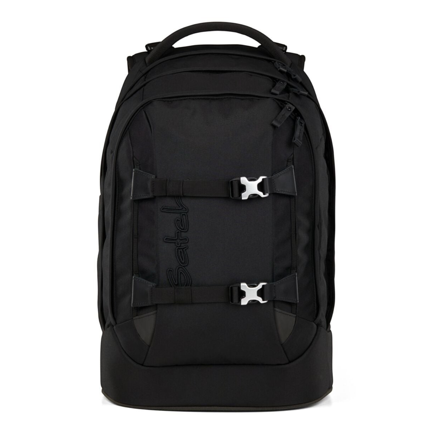 Lieblingstasche satch PACK school backpack in black with adjustable straps, multiple compartments, and reflective details.