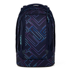 Lieblingstasche satch pack school backpack in dark blue with geometric neon purple and blue line pattern