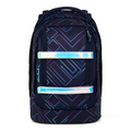Lieblingstasche satch pack school backpack in dark blue with geometric neon purple and blue lines and reflective straps