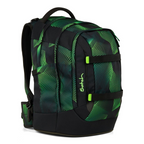 Lieblingstasche satch pack school backpack in black with green geometric line pattern and adjustable straps