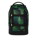 Lieblingstasche satch pack school backpack in black and green with geometric pattern and front compression straps