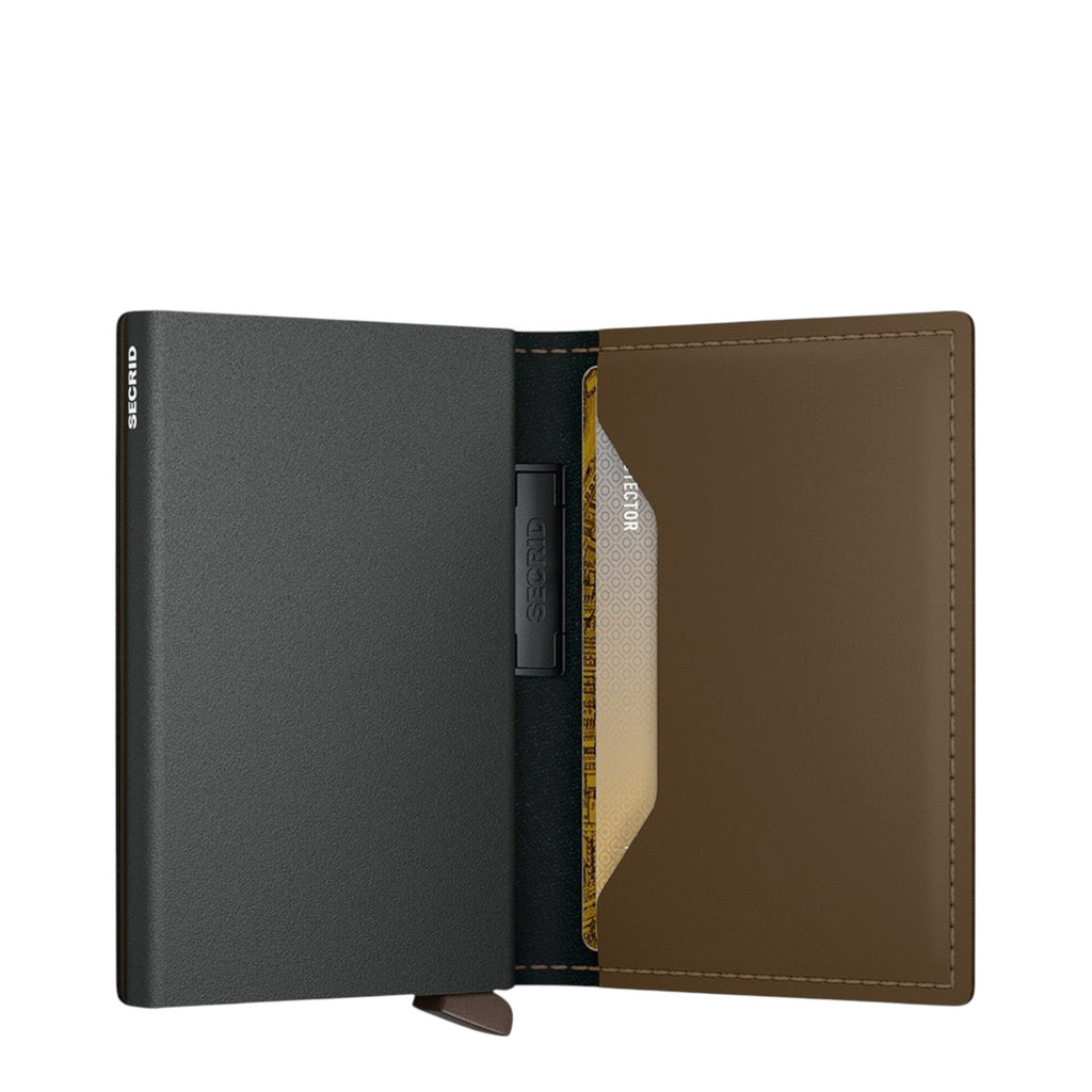 Lieblingstasche Secrid Bandwallet Matte in black with brown leather interior and integrated RFID card protector