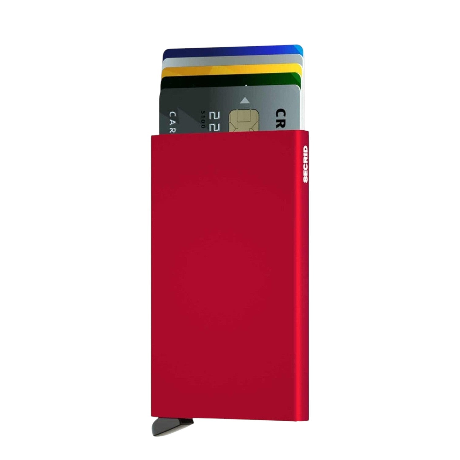 Lieblingstasche Secrid Cardprotector in red aluminium with cards sliding out for RFID protection