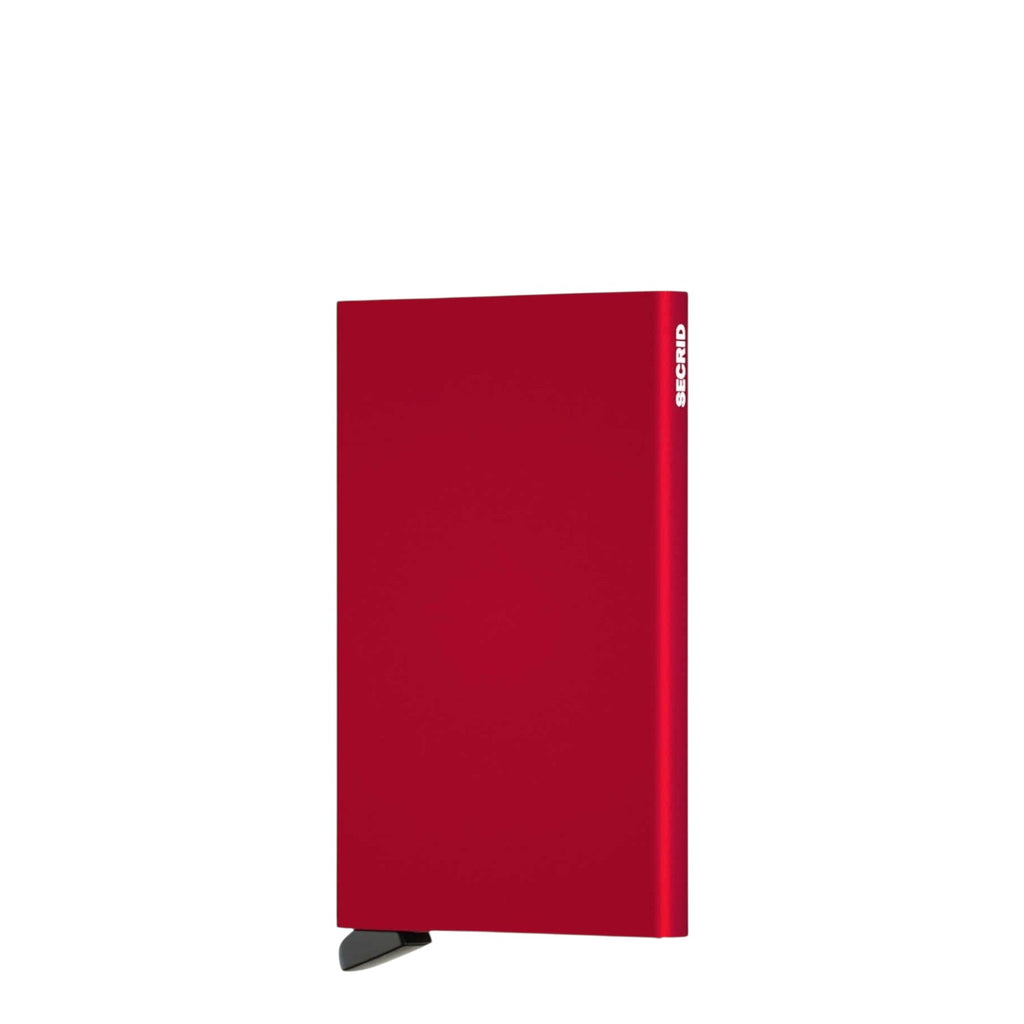 Lieblingstasche Secrid Cardprotector in vibrant red aluminium, featuring a sleek, minimalist RFID-blocking design.