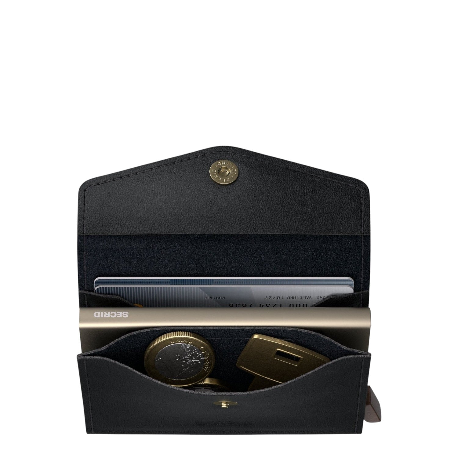 Lieblingstasche Secrid Envelope wallet in black leather with internal card protector, coin pocket, and snap closure.