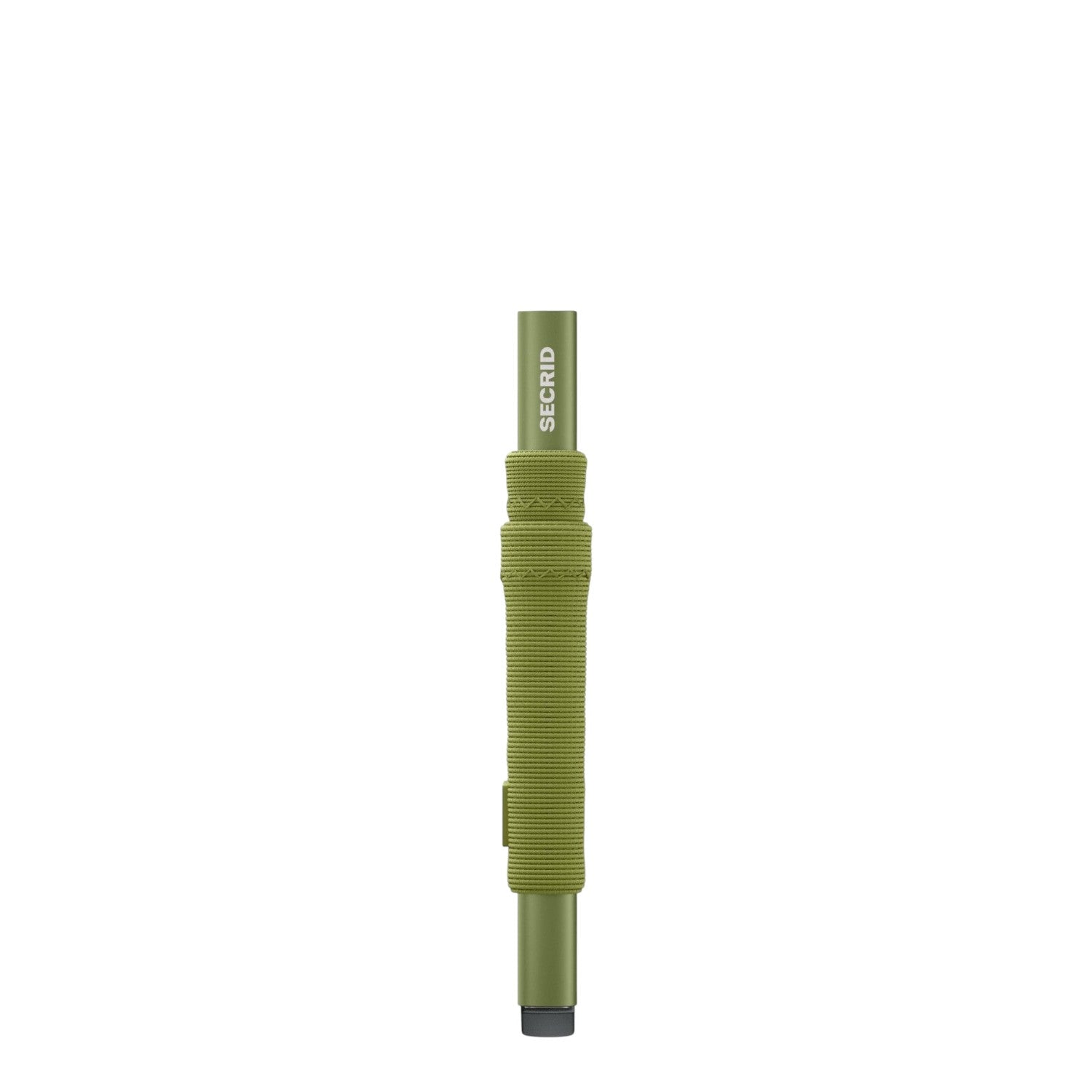 Lieblingstasche Secrid Flexwallet in olive green with a flexible powernet textile sleeve and card protector mechanism.