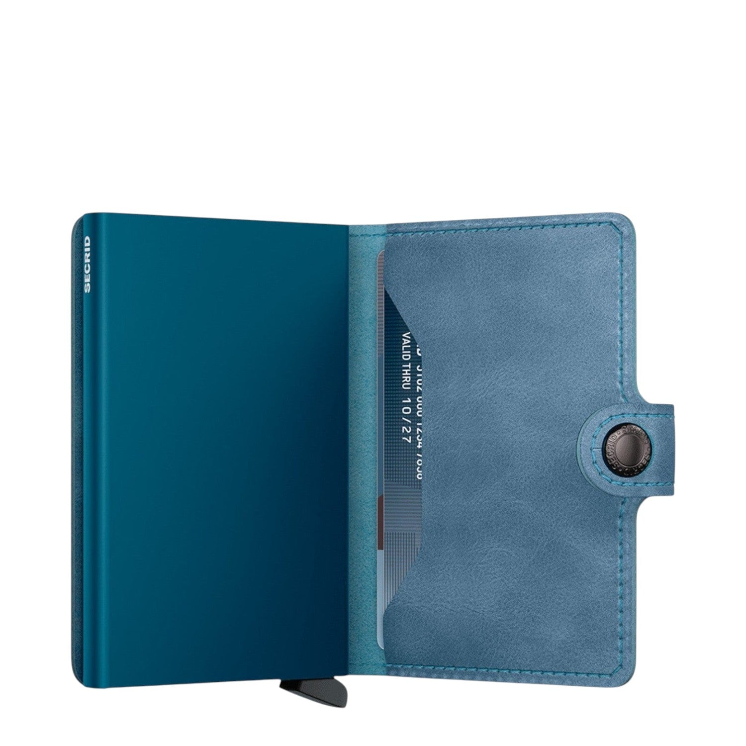 Lieblingstasche Secrid Miniwallet in blue leather and metal with RFID protection and card slide mechanism