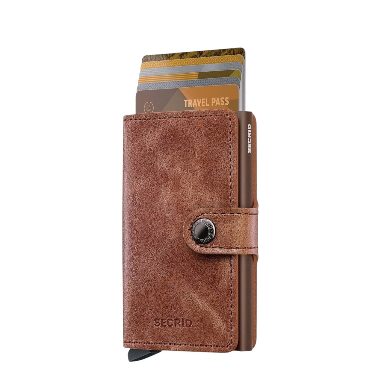 Lieblingstasche Secrid Miniwallet in brown vintage leather with RFID-protected card holder and snap button closure