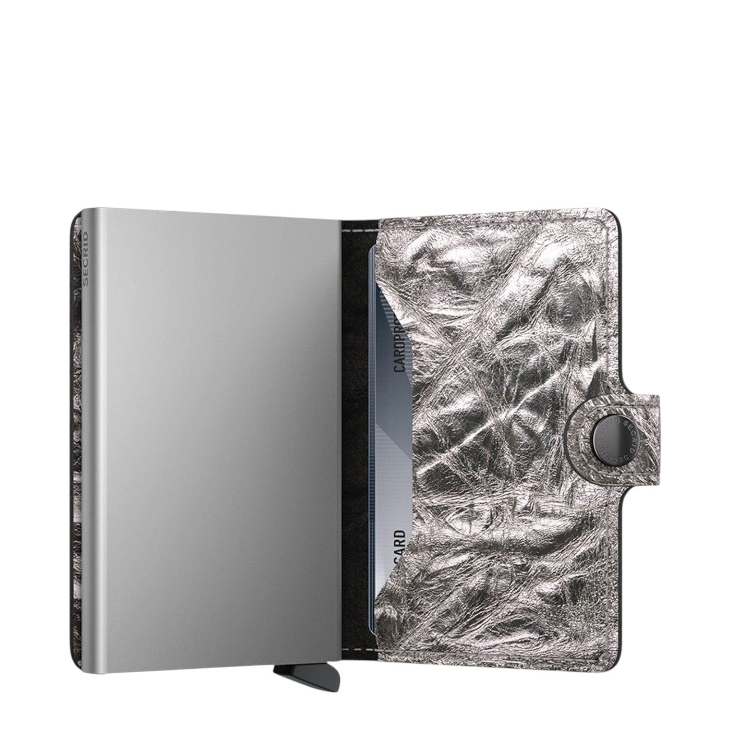 Lieblingstasche Secrid Miniwallet Crunch in metallic silver leather with integrated RFID-blocking card protector