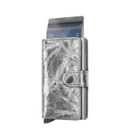 Lieblingstasche Secrid Miniwallet Crunch in metallic silver leather with RFID-protected card holder mechanism