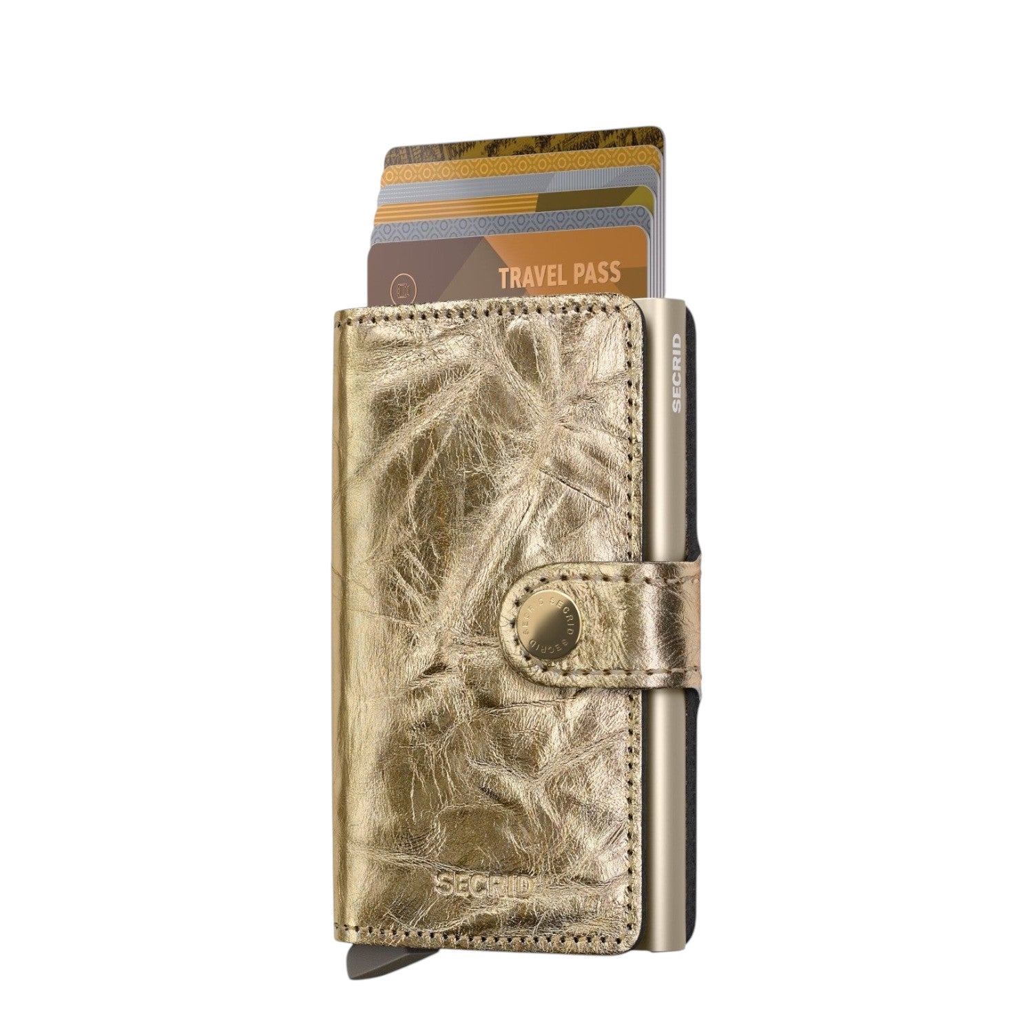 Lieblingstasche Secrid Miniwallet Crunch in metallic gold leather with RFID-protected card holder and snap closure