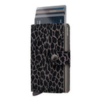 Lieblingstasche Secrid Miniwallet Leo with leopard print leather, aluminium card protector, and snap button closure.
