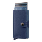 Lieblingstasche Secrid Miniwallet Crisple in navy blue leather with Saffiano texture and aluminium card protector.