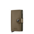 Lieblingstasche Secrid Miniwallet in matte olive green leather with a secure snap button and RFID card protector.