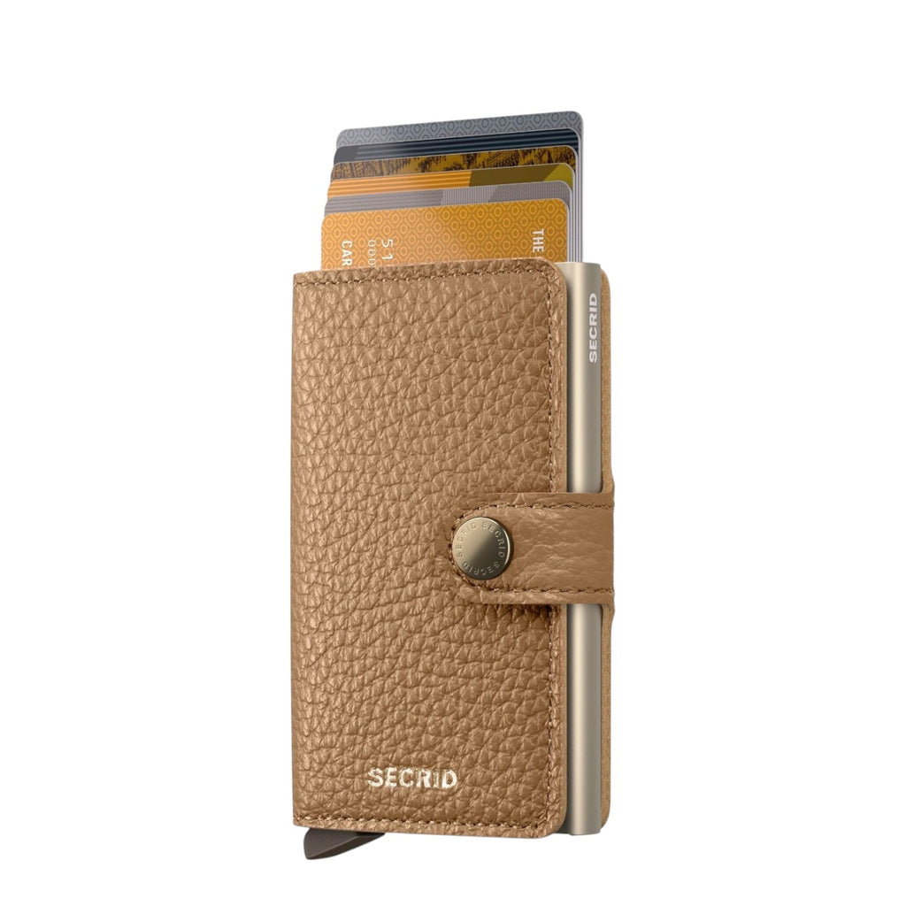 Lieblingstasche Secrid Miniwallet Pebble in beige leather with a metallic card protector and snap button closure