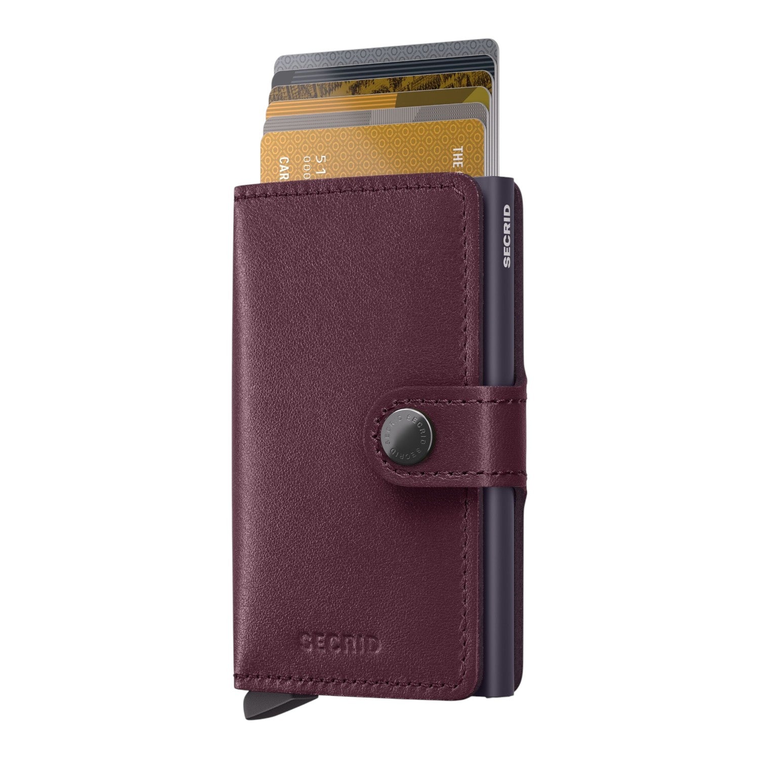 Lieblingstasche Secrid Miniwallet Original in dark purple leather with aluminum card protector and snap button closure