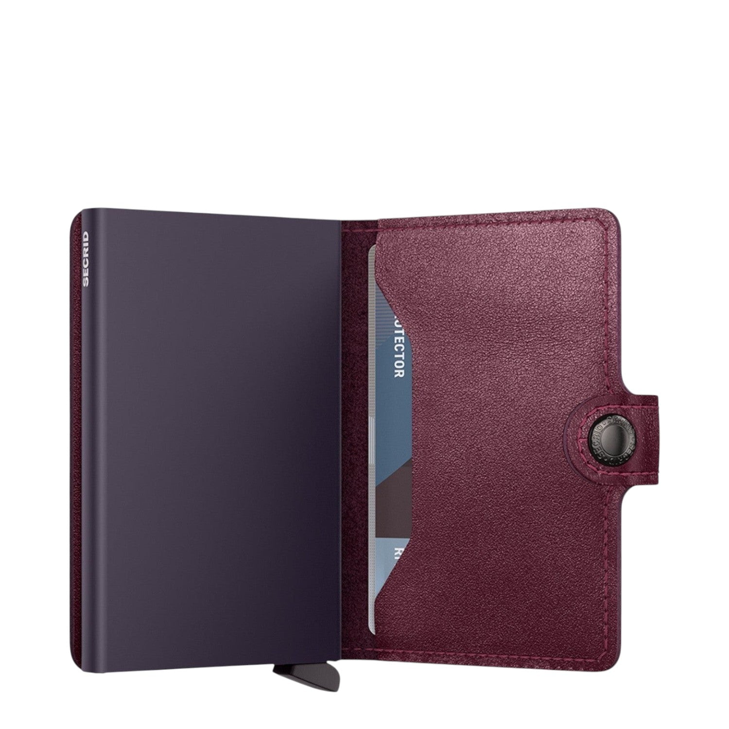 Lieblingstasche Secrid Miniwallet in dark purple leather with integrated RFID-protected card protector mechanism