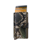 Lieblingstasche Secrid Miniwallet Serpent featuring a green and black snakeskin pattern leather finish with card slots