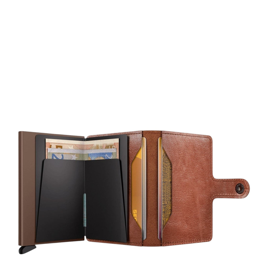 Lieblingstasche Secrid Miniwallet Vintage brown leather wallet with RFID-protected card protector and cash slots.