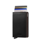 Lieblingstasche Secrid Slimwallet in black leather with card protector mechanism and multiple credit cards inserted