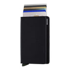 Lieblingstasche Secrid Slimwallet Crisple in black leather with Saffiano texture and RFID-protected card mechanism.