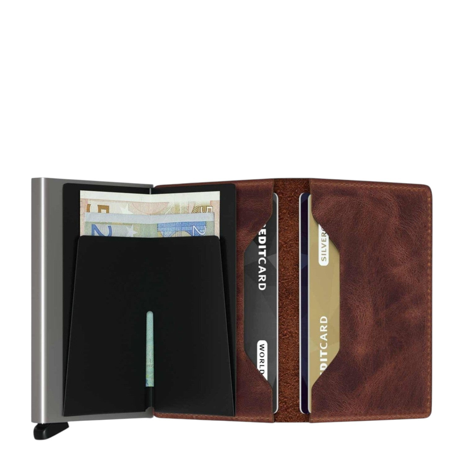 Lieblingstasche Secrid Slimwallet in brown vintage leather with RFID-protected card slots and banknote compartment