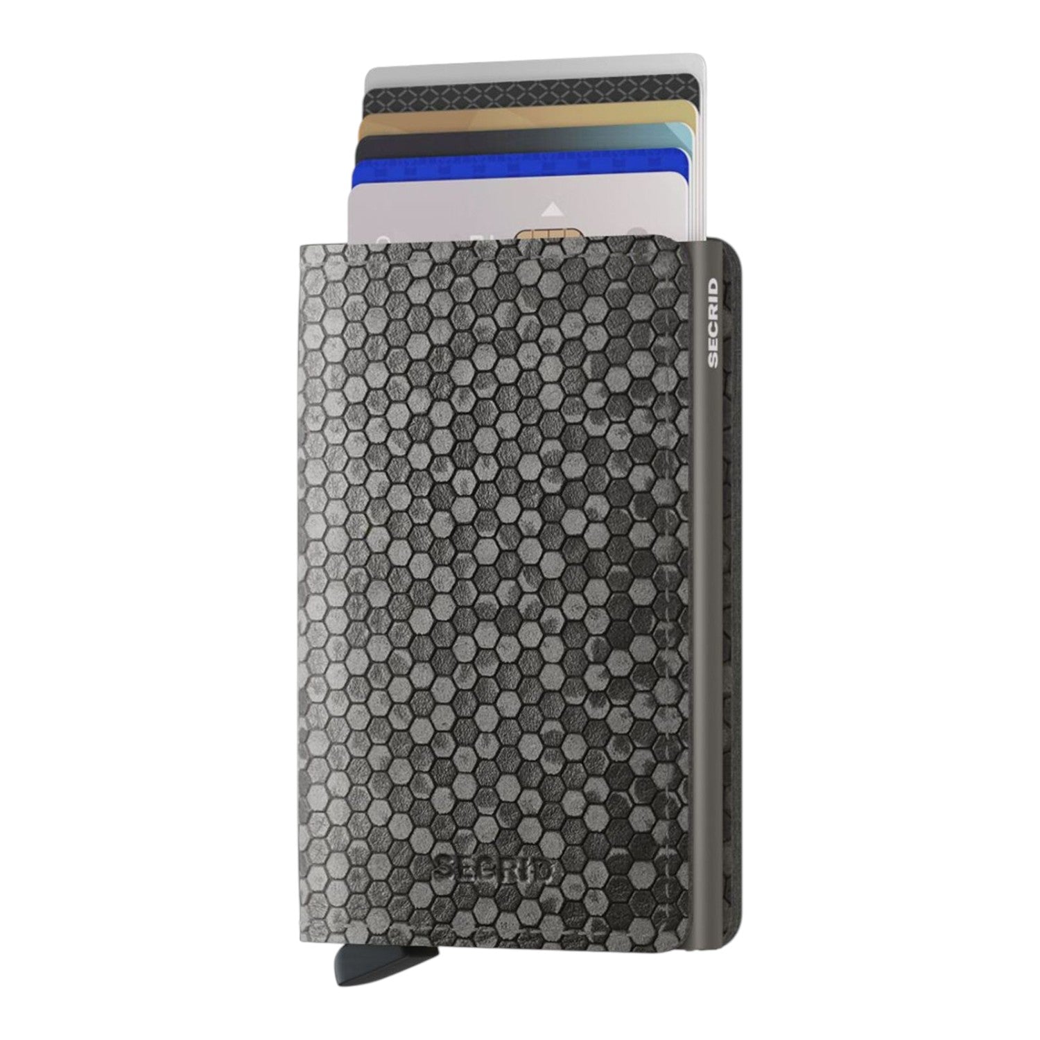 Lieblingstasche Secrid Slimwallet with grey leather hexagon pattern and aluminium card protector for RFID protection