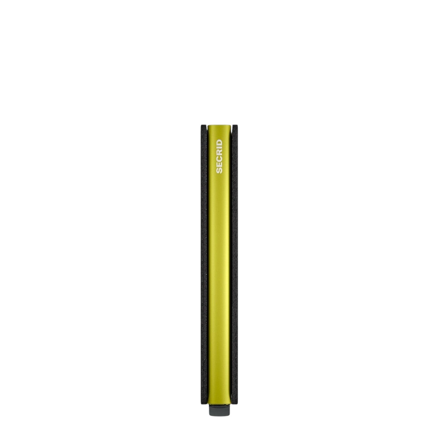 Lieblingstasche Secrid Slimwallet Matte in lime green, a slim RFID-protected card holder with a side profile view.