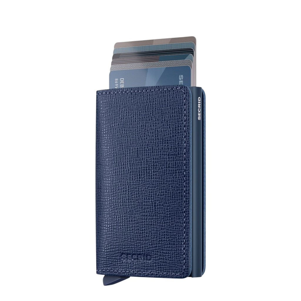 Lieblingstasche Secrid Slimwallet in navy blue textured leather with RFID-protected card mechanism