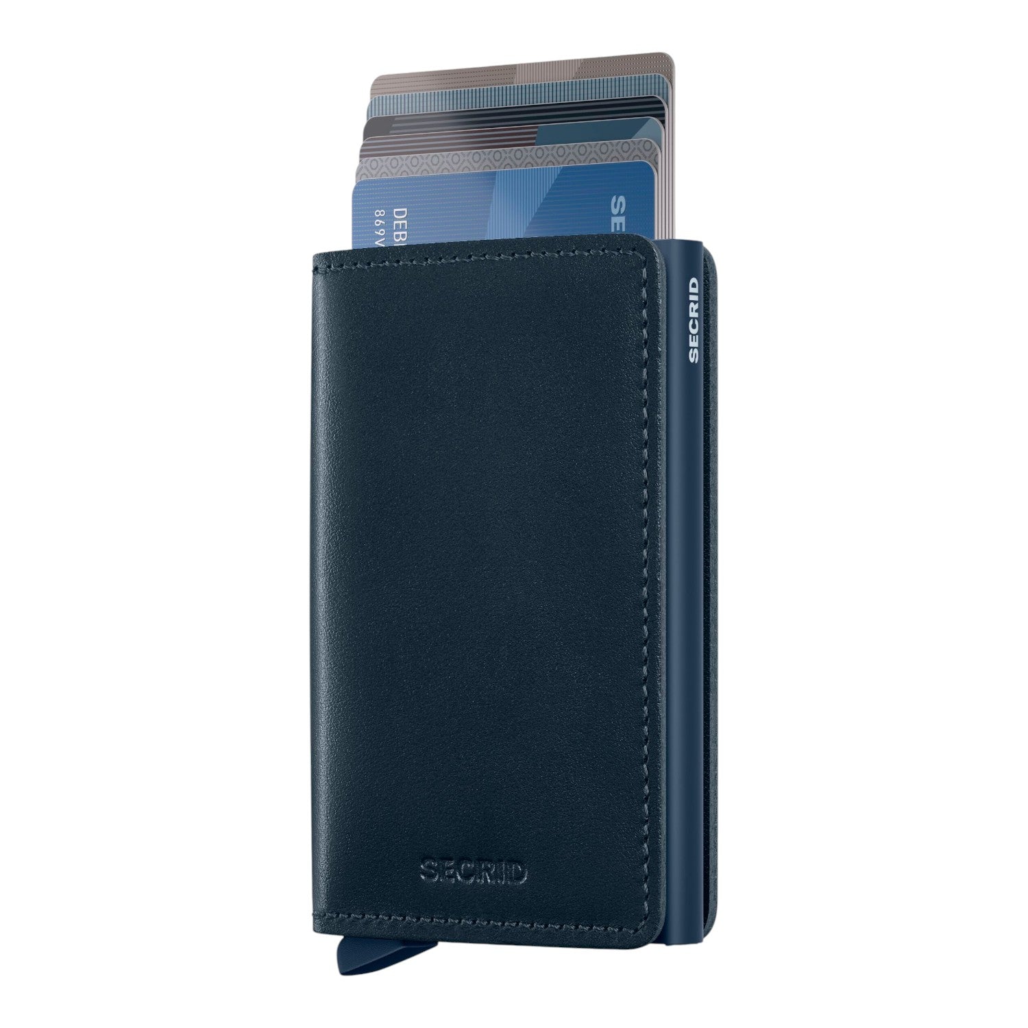 Lieblingstasche Secrid Slimwallet Original in navy blue leather with RFID-protected aluminium card protector