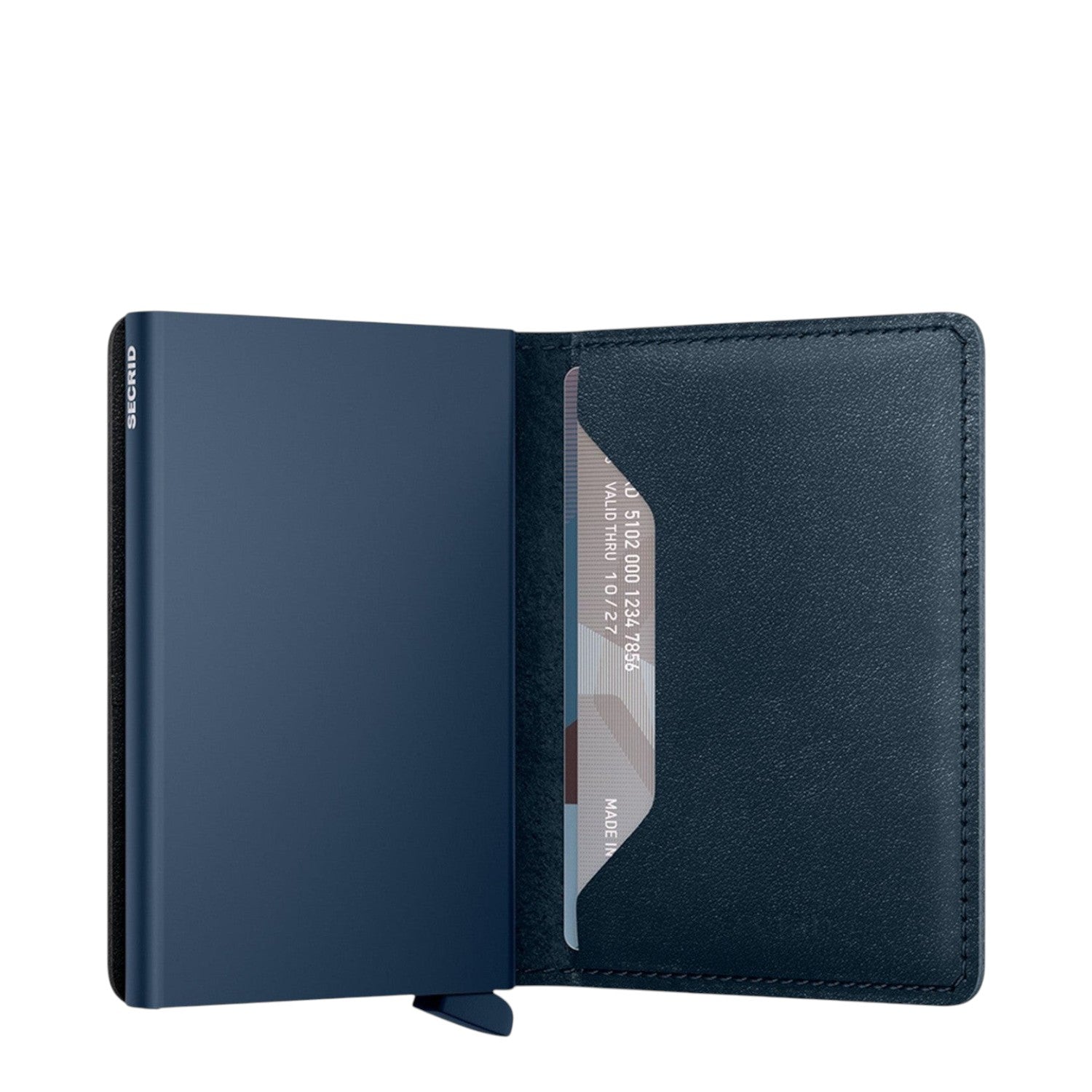 Lieblingstasche Secrid Slimwallet in navy blue leather with integrated card protector and RFID protection