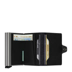 Lieblingstasche Secrid Twinwallet black leather card holder with RFID protection and dual card slots open view