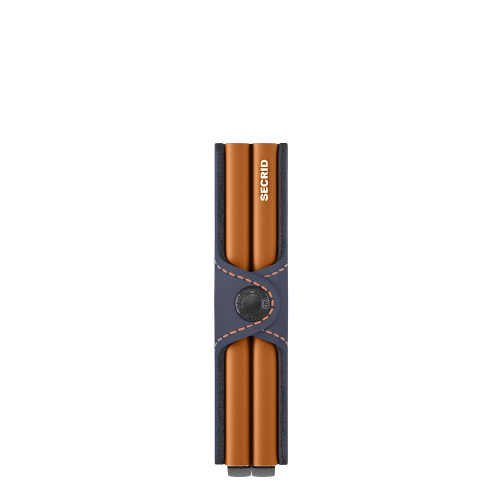 Lieblingstasche Secrid Twinwallet Matte in orange with blue leather trim and secure RFID card protection mechanism