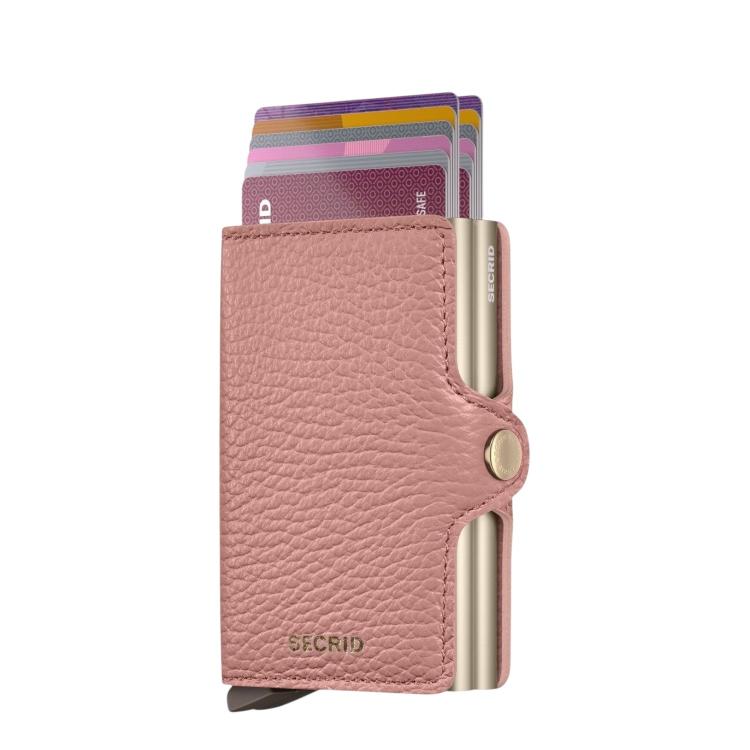 Lieblingstasche Secrid Twinwallet Pebble in dusty pink leather with gold metal card protectors and snap closure