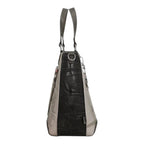 Lieblingstasche short handle bag in black and grey with abstract graphic patterns and side view profile
