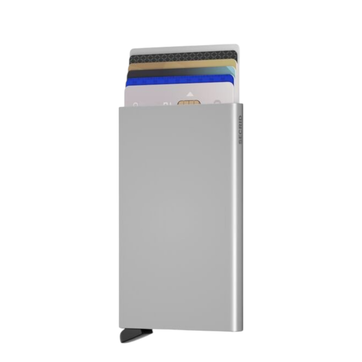 Lieblingstasche silver aluminum Cardprotector wallet with multiple credit cards sliding out