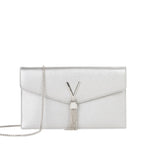 Lieblingstasche silver metallic clutch bag with V logo and tassel detail, chain strap