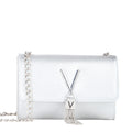 Lieblingstasche silver metallic leather pochette with chain strap and V logo tassel detail.