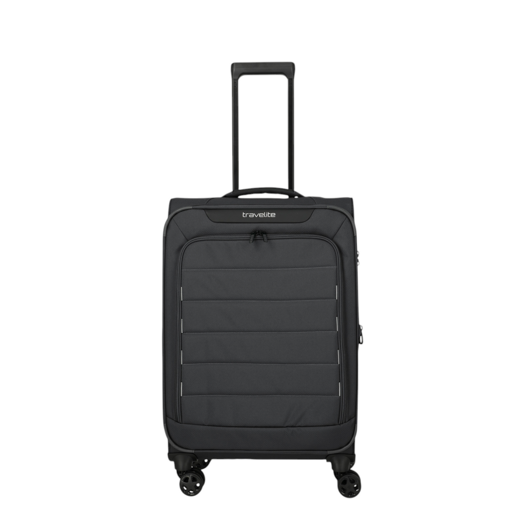 Lieblingstasche Skaii 4-wheel expandable black trolley suitcase with front zip pocket and telescopic handle