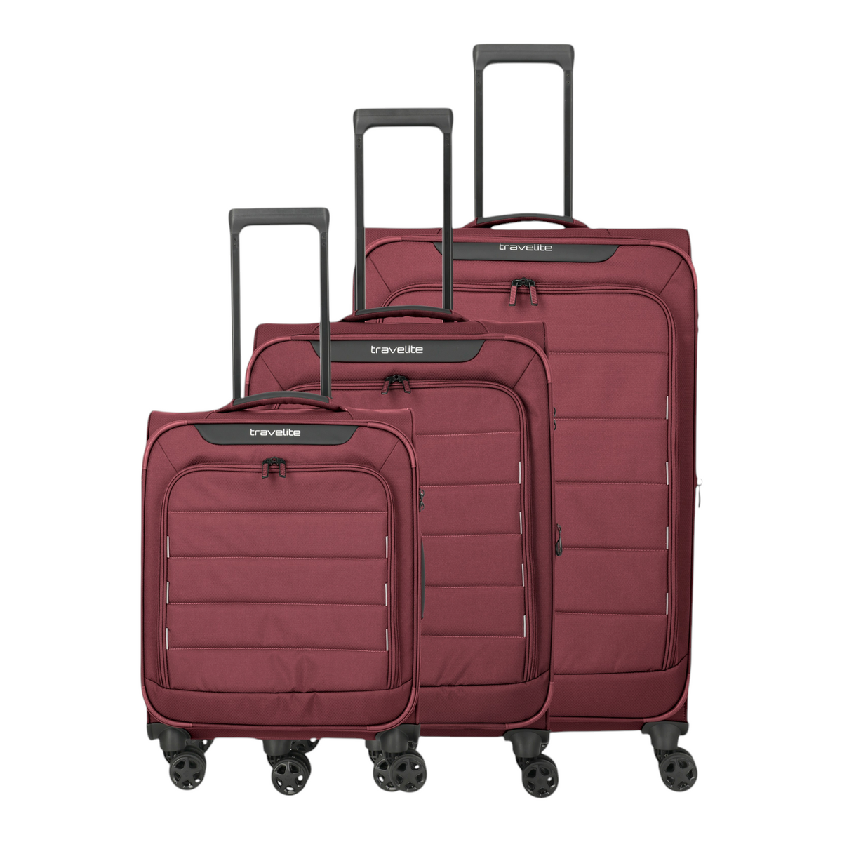 Lieblingstasche Skaii Trolley 4W S set in burgundy featuring durable soft-shell material and four spinner wheels.