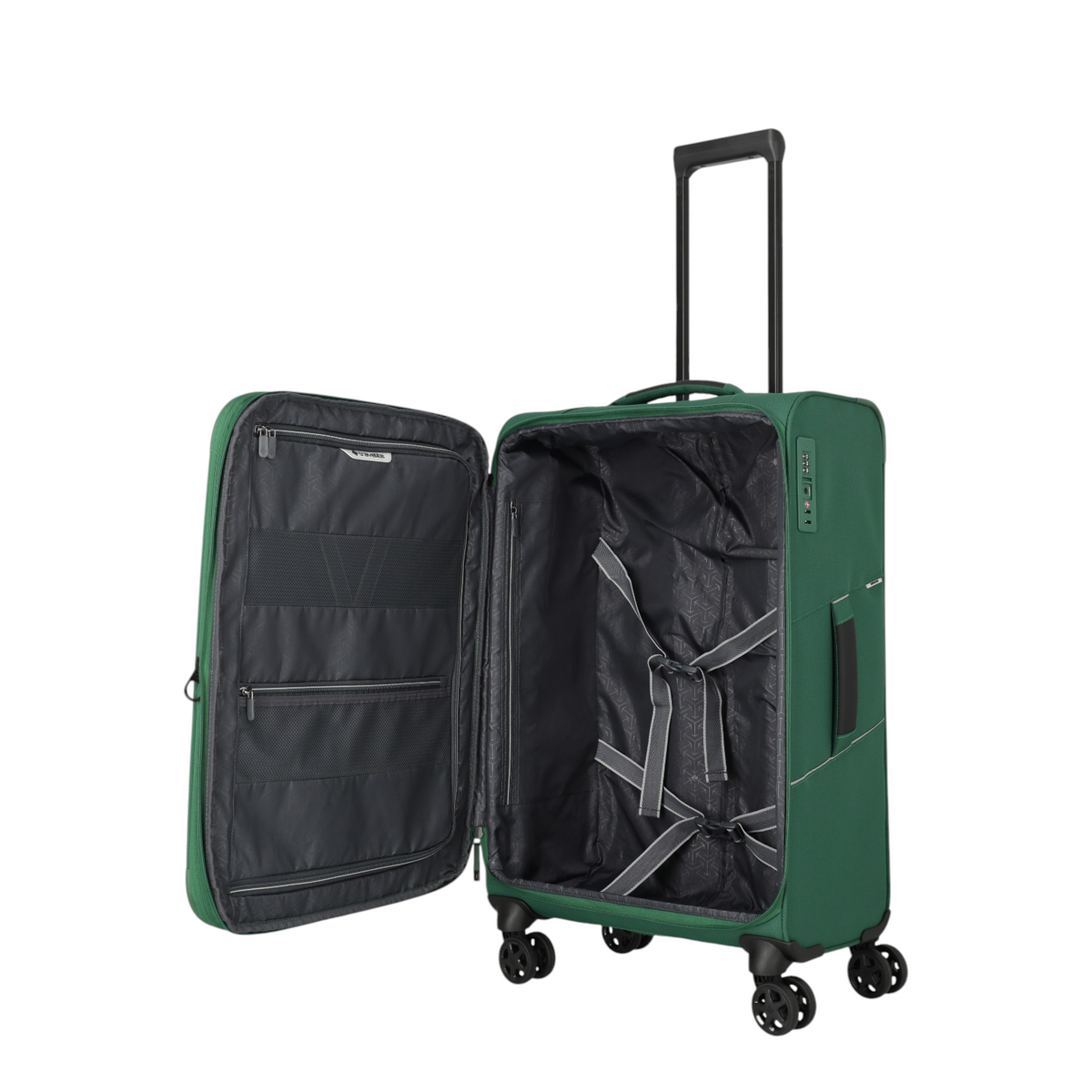 Lieblingstasche Skaii medium green expandable 4-wheel trolley suitcase with open interior and packing straps