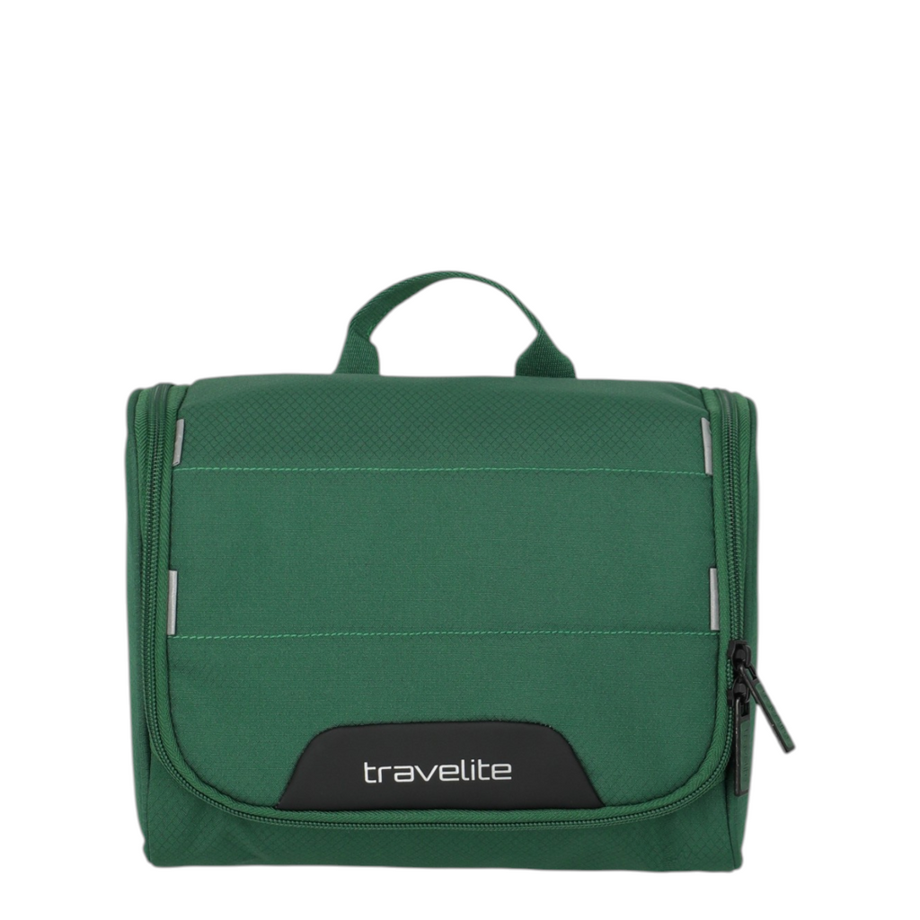 Lieblingstasche Skaii green toiletry bag with top handle and travelite logo on front