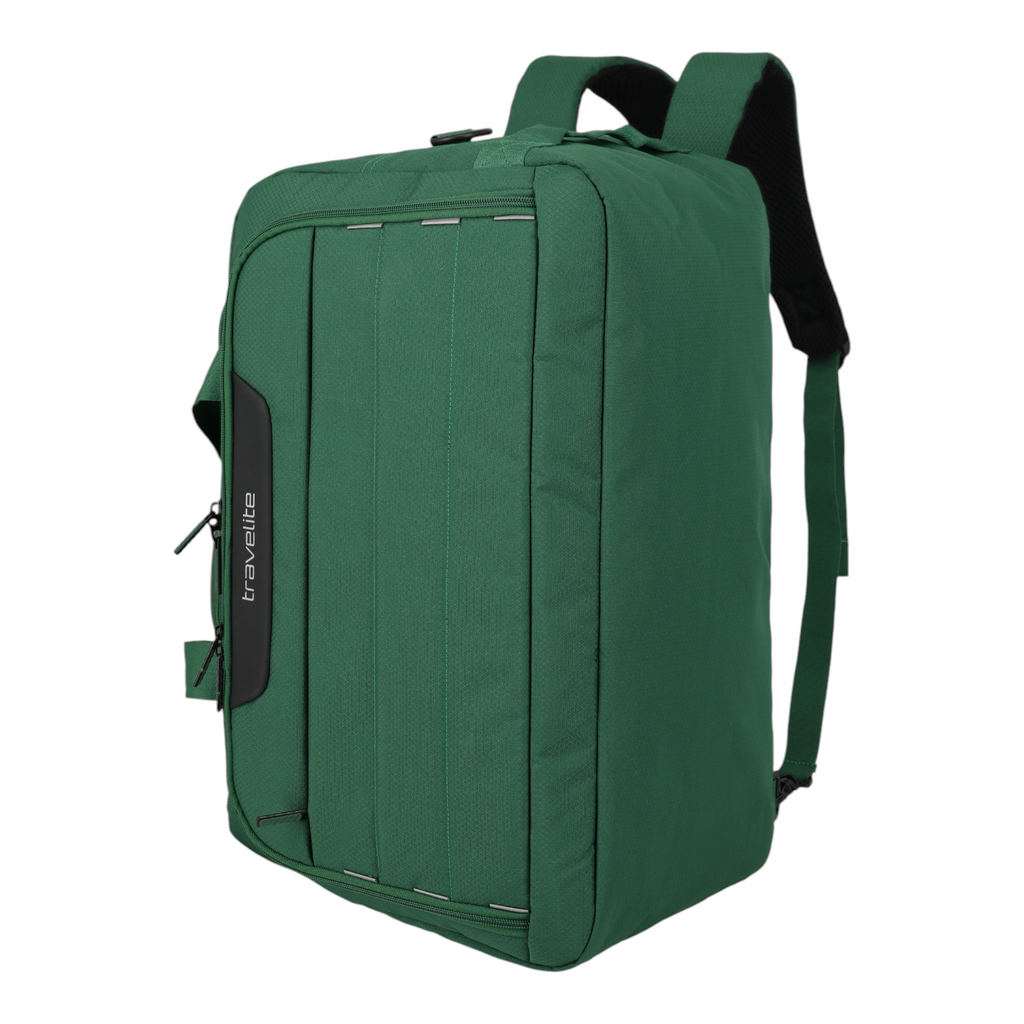 Lieblingstasche Skaii green weekender rucksack with travelite branding and padded shoulder straps