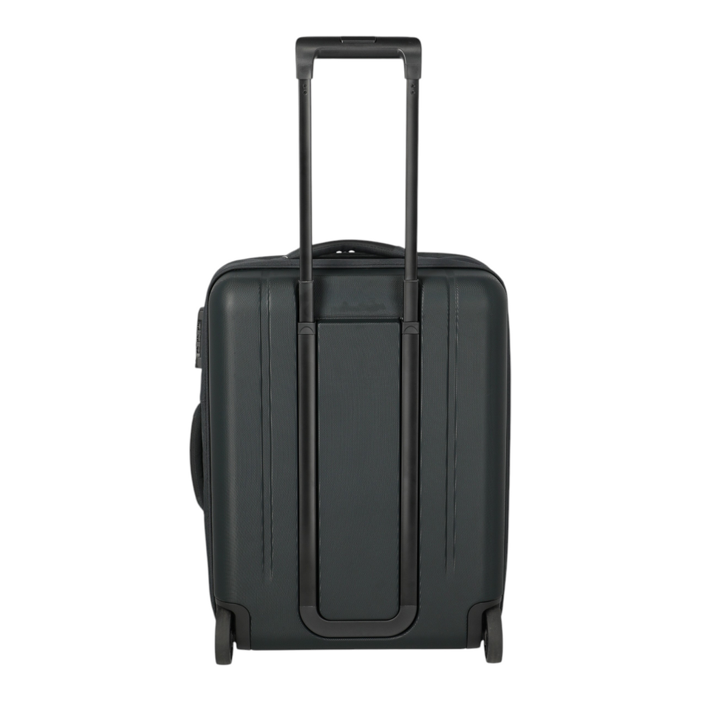 Lieblingstasche Skaii Trolley 2W Hybrid S in dark grey with a retractable handle and two wheels, back view.