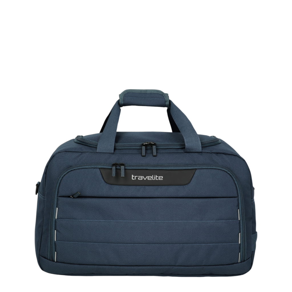 Lieblingstasche Skaii navy blue weekender rucksack with front zip pocket and travelite branding