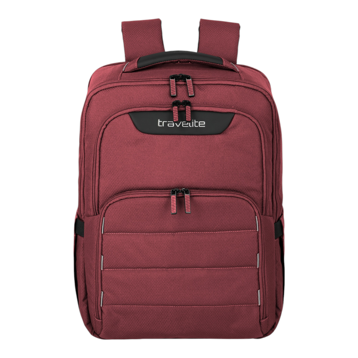 Lieblingstasche Skaii Rucksack M in burgundy with front zip pockets and top handle on a white background