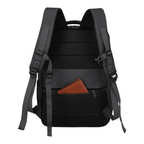 Lieblingstasche Skaii Rucksack M in black with padded back panel, adjustable straps, and a small brown wallet pocket